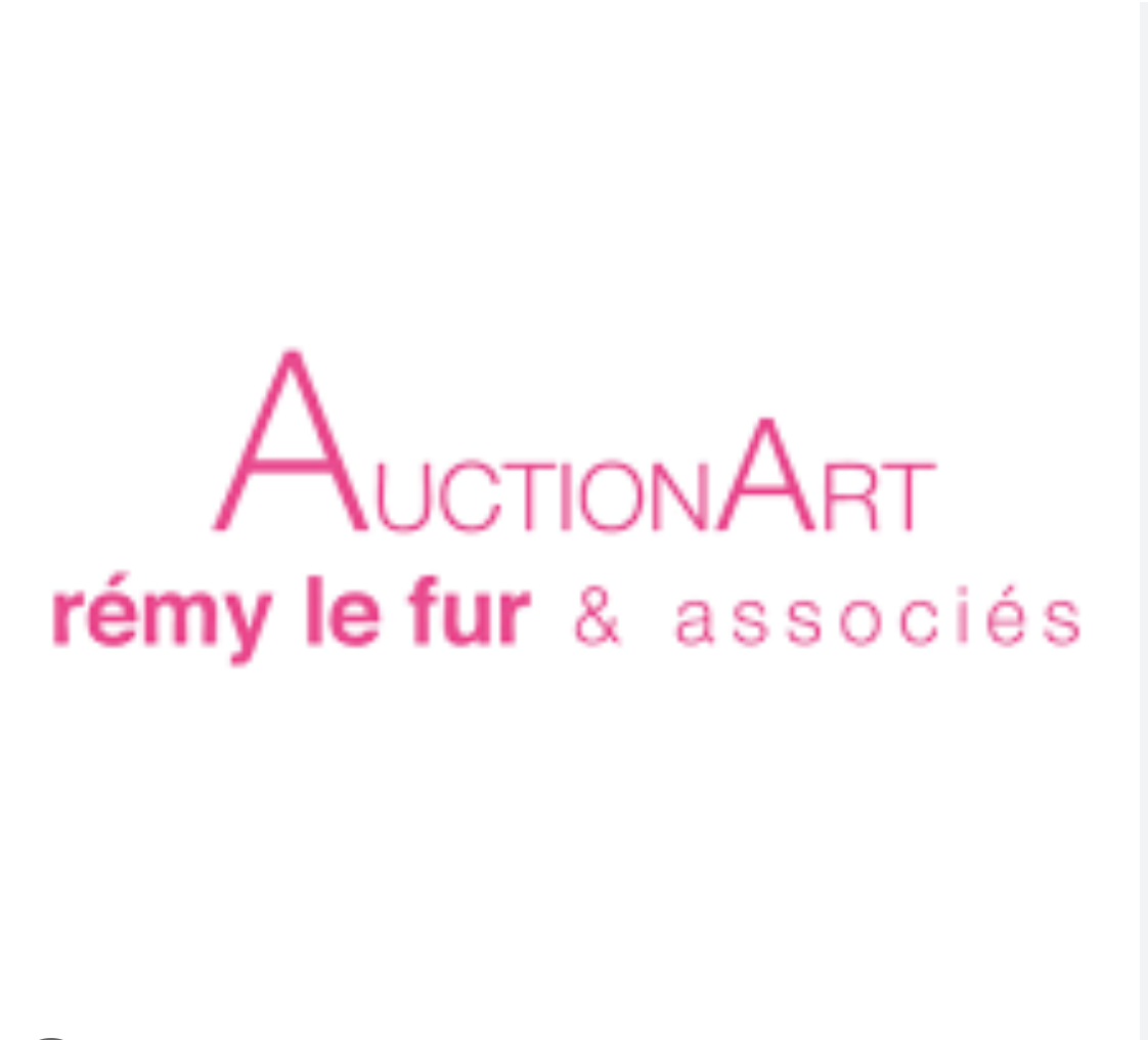 Logo Auction Art nom écrit en rose sur fond blanc