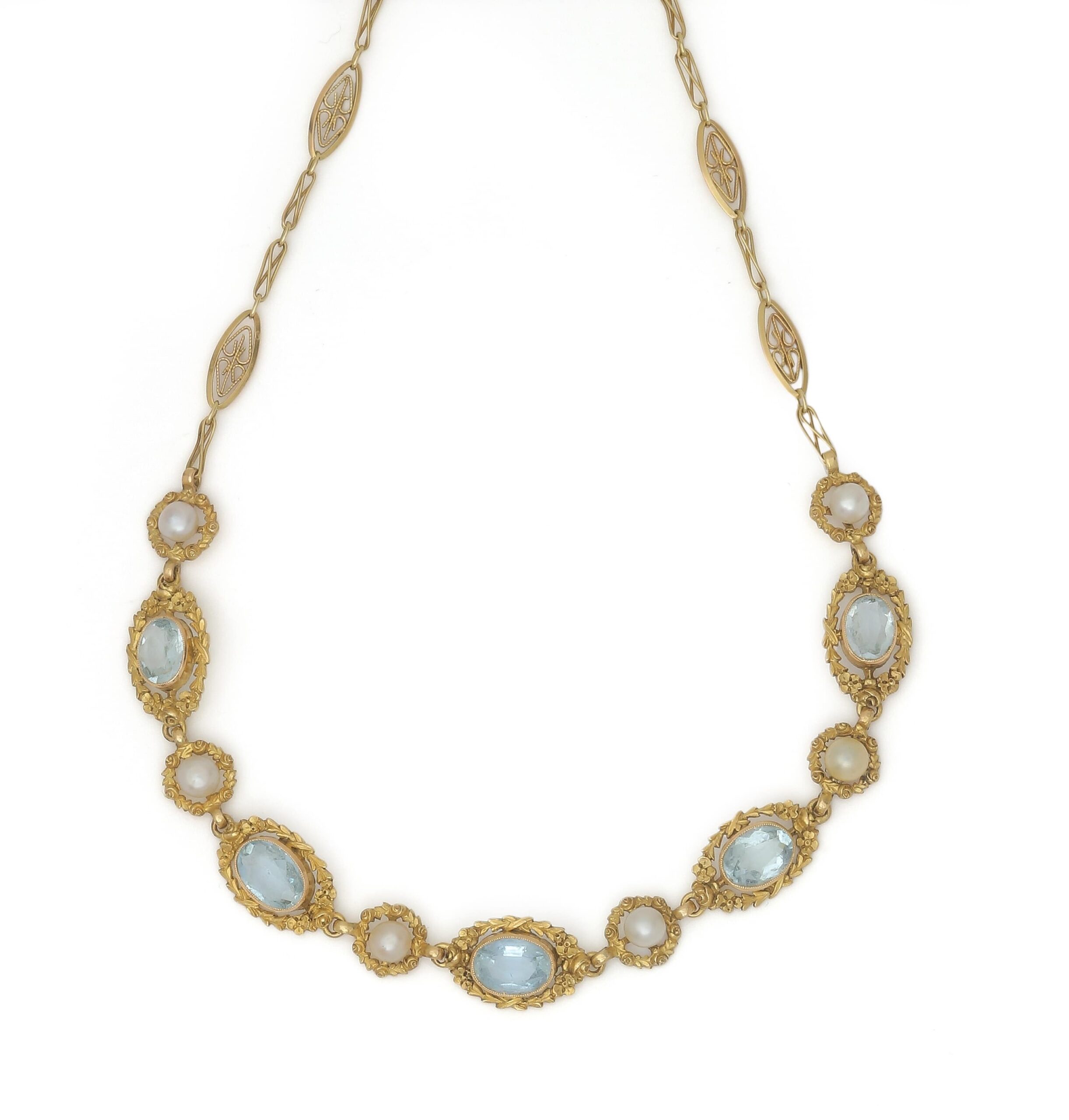 108-min Lot 108 : Collier en or 18K articulé d'aigues-marines